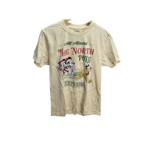 Disney Christmas Shirt  Medium Mickey Minnie Pluto North Pole Express - Picture 1 of 4